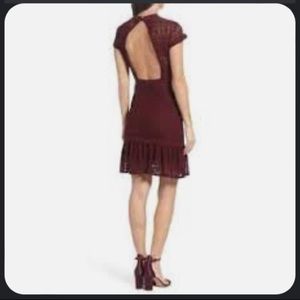 Foxiedox Ellie Fit and Flare Open Back Maroon Lace Mini Dress Size xlarge